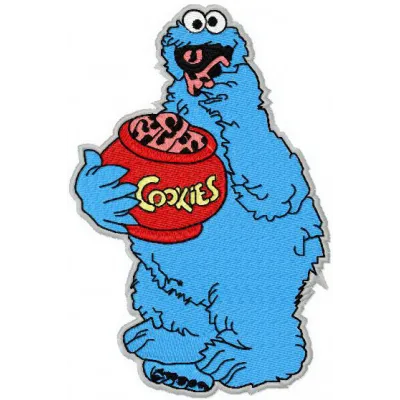 Cookie Monster embroidery design featuring a playful character from Sesame Street, ideal for t-shirts and tote bags.