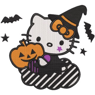 Hello kitty witch pumpkin embroidery design - Embroidery Design