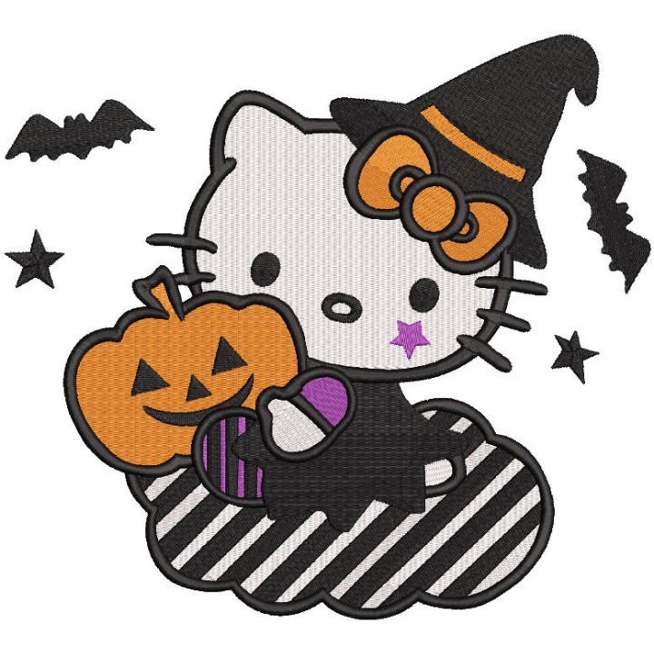 Hello kitty witch pumpkin embroidery design - Embroidery Design