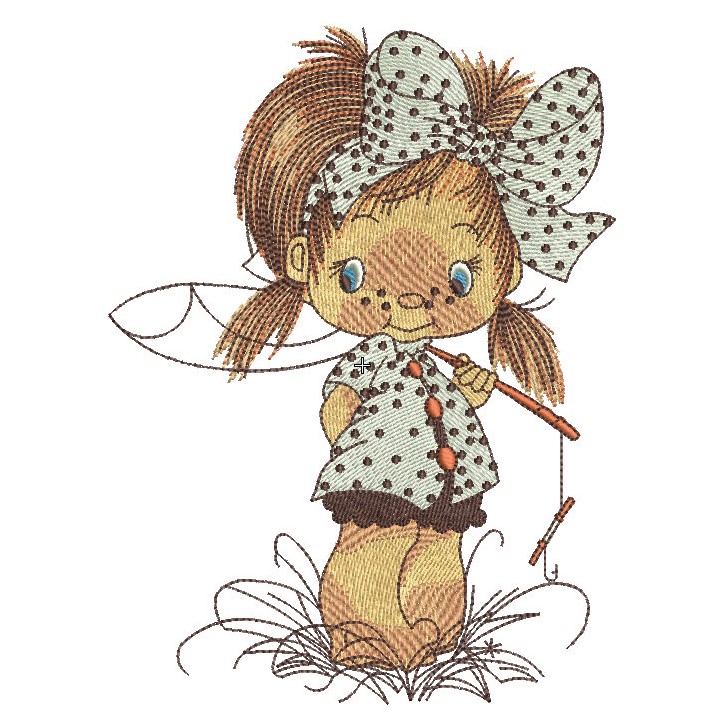 Cute little fisher girl embroidery design - Embroidery Design