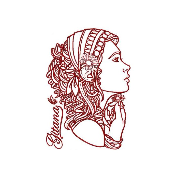 Woman with chamomile  embroidery design - Embroidery Design