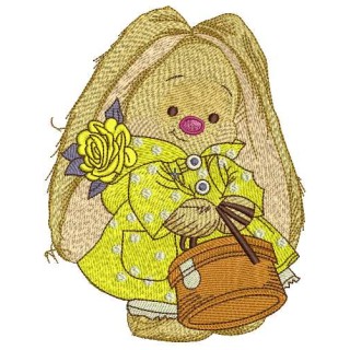 Rabbit with bag embroidery design - Embroidery Design