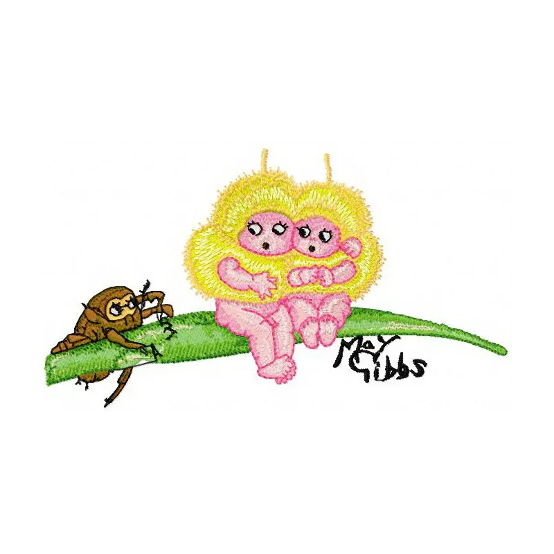 Preview of 'We are Afraid of this Beetle 2' embroidery design featuring whimsical motifs inspired by May Gibbs.