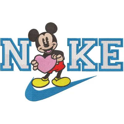 Mickey love Nike embroidery design preview showcasing vibrant colors and detailed stitching pattern.