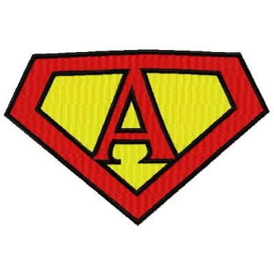Superman alphabet letter A embroidery design showcasing a bold and dynamic stitched motif for creative projects.