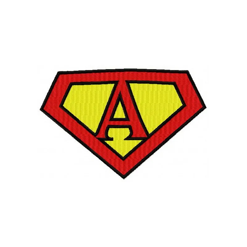 Superman alphabet letter A embroidery design showcasing a bold and dynamic stitched motif for creative projects.