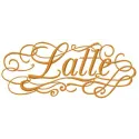 Latte embroidery design featuring a steaming cup of coffee, perfect for embellishing tote bags and kitchen towels.