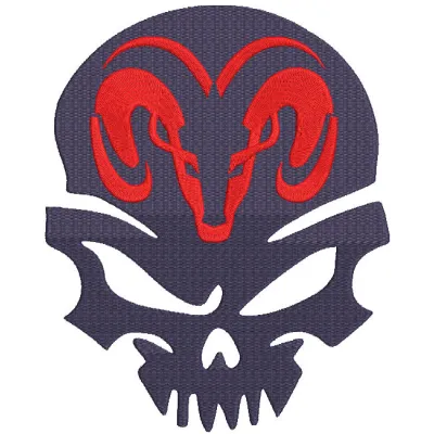 Embroidery design preview of the Dodge Logo Calavera featuring intricate details and vibrant colors.