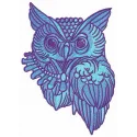 Wizard's owl embroidery design showcasing a whimsical owl with magical elements, perfect for creative stitching projects.