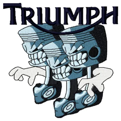 Triumph trio logo embroidery design preview showcasing detailed stitching and vibrant colors.