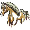Preview of Horse Mascot 2 embroidery design, showcasing intricate stitching patterns for various fabric items.