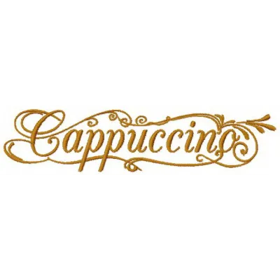 Cappuccino embroidery design featuring a detailed coffee cup motif, ideal for embellishing towels and tote bags.