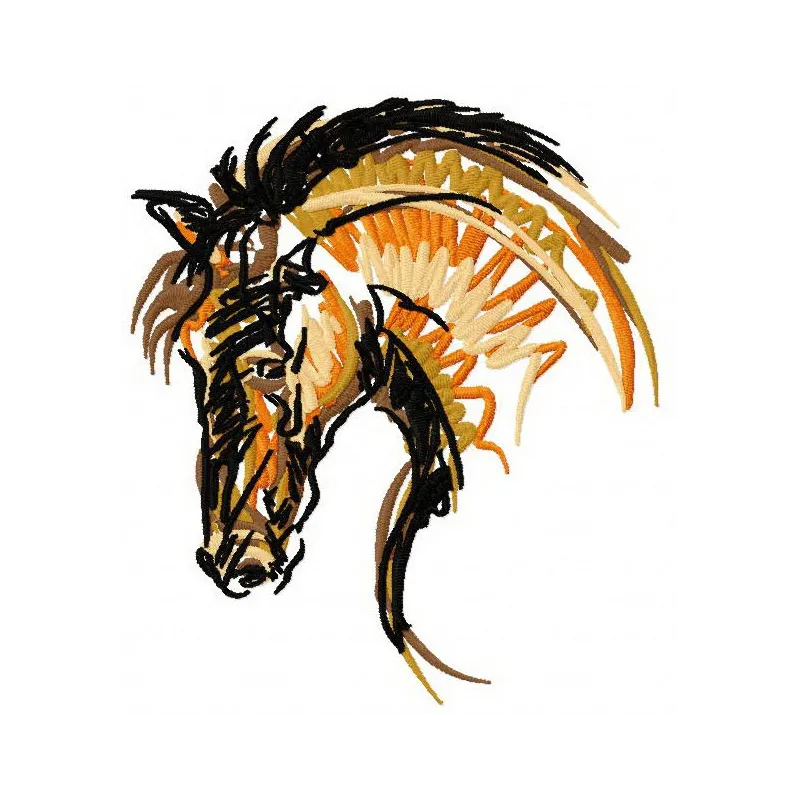 Preview of a horse mascot embroidery design, showcasing a detailed stitching pattern for various fabric applications.