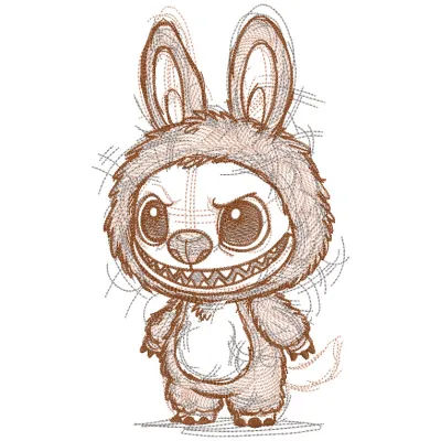 Preview of Labubu sketch style embroidery design showcasing intricate details and vibrant colors.