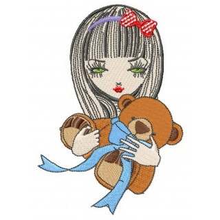 Girl with teddy bear 3 embroidery design - Embroidery Design