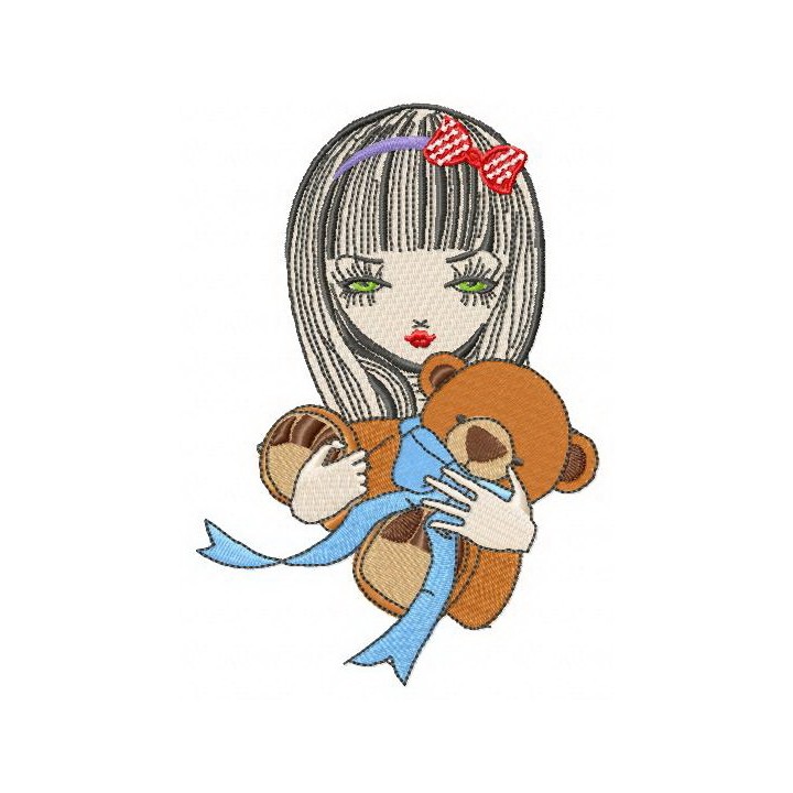 Girl with teddy bear 3 embroidery design - Embroidery Design