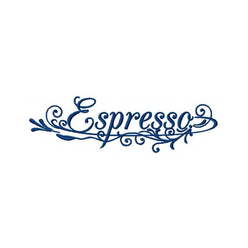 Espresso embroidery design showcasing a coffee cup with steam, ideal for embellishing kitchen towels or aprons.