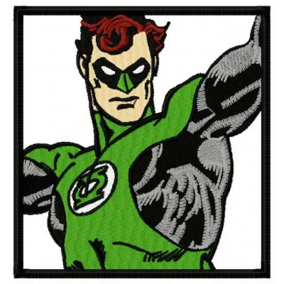 Green Lantern 1 embroidery design showcasing a vibrant stitched motif featuring the iconic superhero emblem.