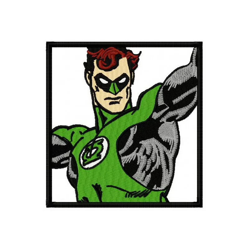 Green Lantern 1 embroidery design showcasing a vibrant stitched motif featuring the iconic superhero emblem.
