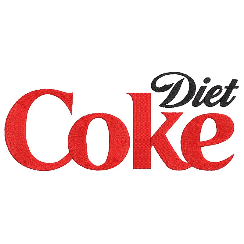 Embroidery design preview of the Diet Cola logo with vibrant colors and clean edges.