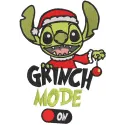 Embroidery design preview of Stitch Grinch mode featuring vibrant colors and detailed stitching.