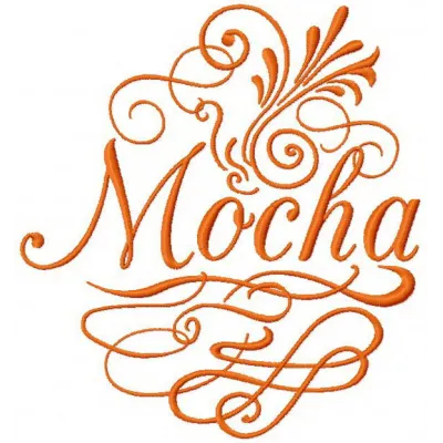 Mocha embroidery design featuring a detailed coffee cup motif, ideal for stitching on tote bags and t-shirts.