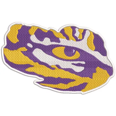 Embroidery design preview of the LSU Tigers secondary logo featuring vibrant colors and clean edges.