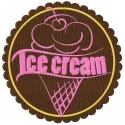 Ice cream badge embroidery design showcasing a delightful ice cream motif, perfect for embellishing various fabric items.