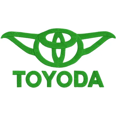 Embroidery design preview of a Toyoda logo pattern showcasing detailed stitching and vibrant colors.