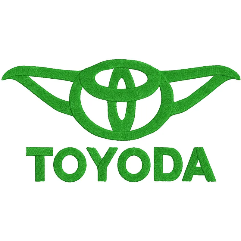 Embroidery design preview of a Toyoda logo pattern showcasing detailed stitching and vibrant colors.