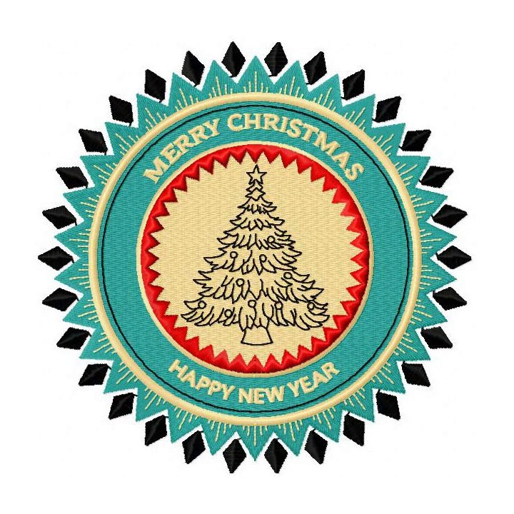 New Year tree badge embroidery design - Embroidery Design
