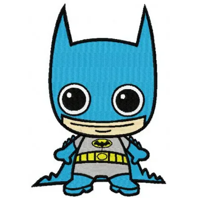 Chibi Batman embroidery design featuring a cute, stylized Batman motif ideal for various fabric projects.