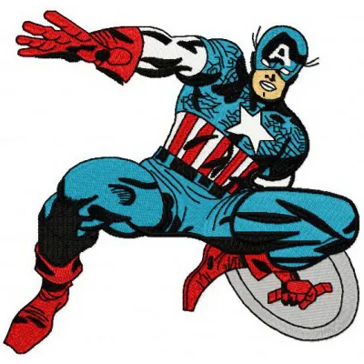 Preview of Captain America embroidery design showcasing a vibrant shield motif for stitching on apparel and accessories.