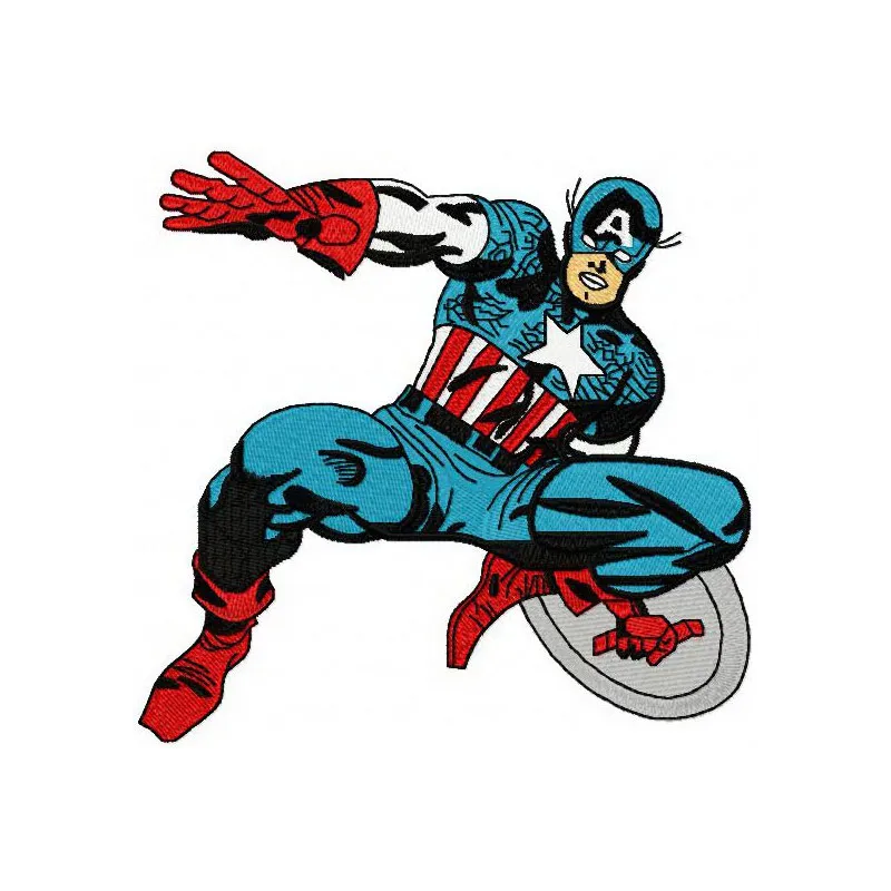Preview of Captain America embroidery design showcasing a vibrant shield motif for stitching on apparel and accessories.