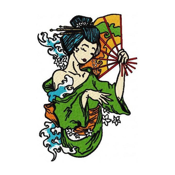 Shy geisha embroidery design - Embroidery Design