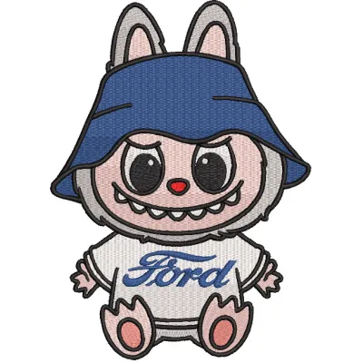 Preview of Labubu Ford embroidery design showcasing vibrant colors and detailed stitching.
