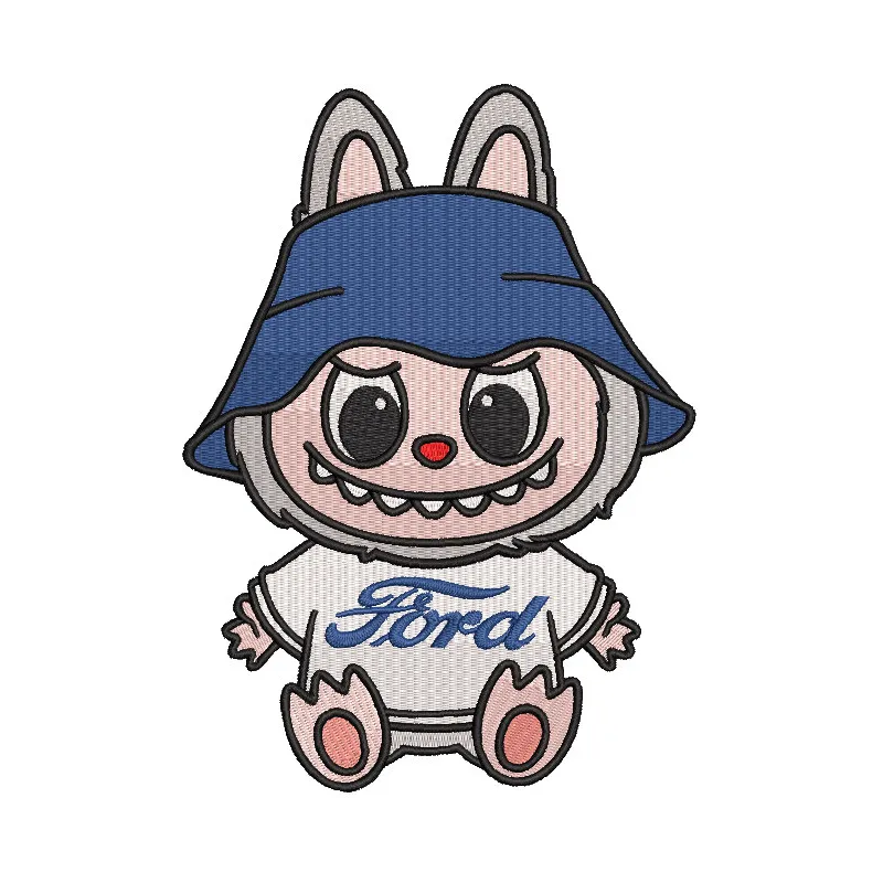 Preview of Labubu Ford embroidery design showcasing vibrant colors and detailed stitching.