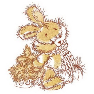 Beige bunny with tiny fir tree embroidery design - Embroidery Design