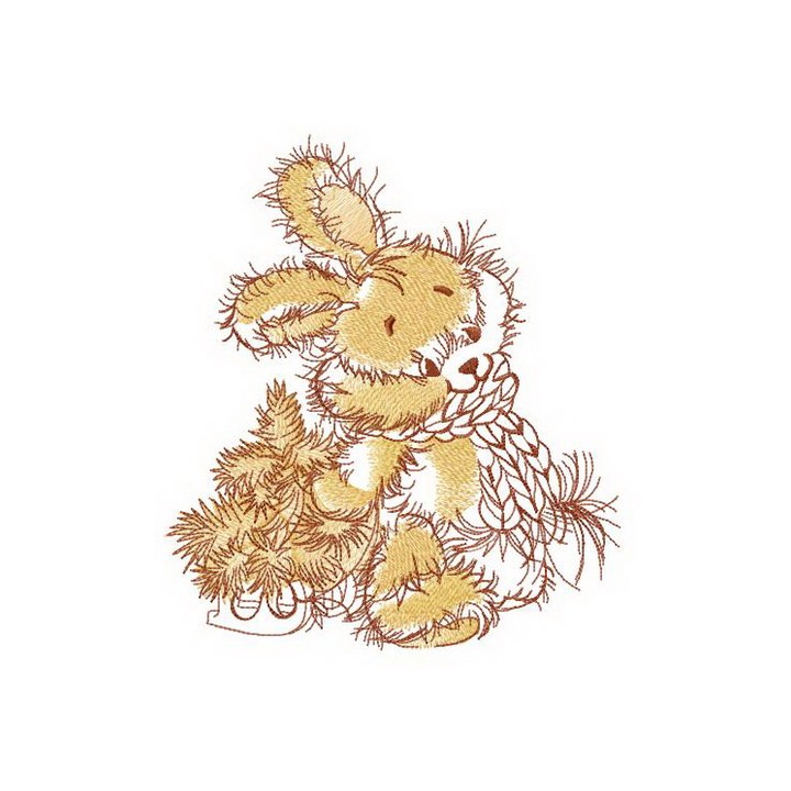 Beige bunny with tiny fir tree embroidery design - Embroidery Design