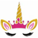 Unicorn princess embroidery design featuring a whimsical unicorn surrounded by stars and a crown for creative stitching.
