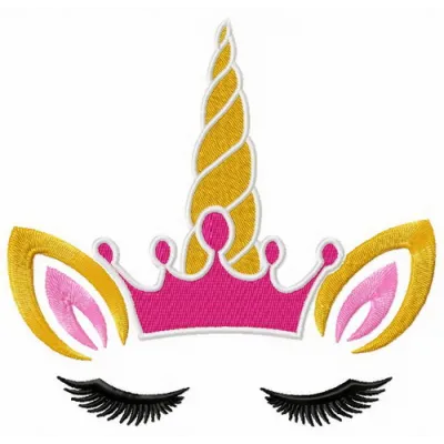 Unicorn princess embroidery design featuring a whimsical unicorn surrounded by stars and a crown for creative stitching.