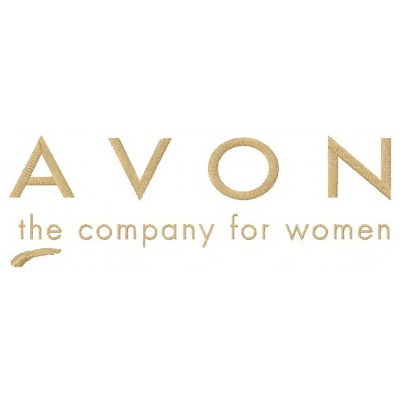 Avon embroidery design featuring cosmetics and perfume motifs, ideal for embellishing bags or apparel.