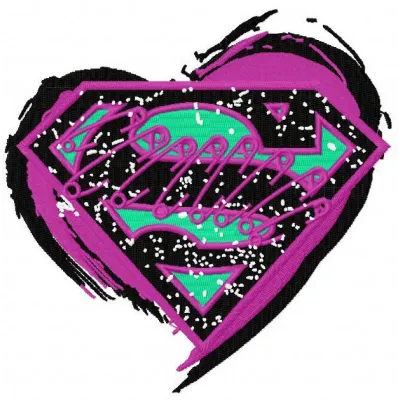 Preview of Supergirl's heart open embroidery design featuring a vibrant and dynamic stitched motif.