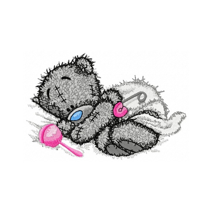 Teddy Bear with rattle embroidery design - Embroidery Design