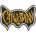 Embroidery design preview of a vintage Catwoman badge from Batman, showcasing intricate details and stitching.