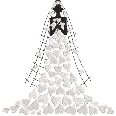 Preview of a bride dress of hearts embroidery design, featuring intricate heart patterns for Valentine's Day.