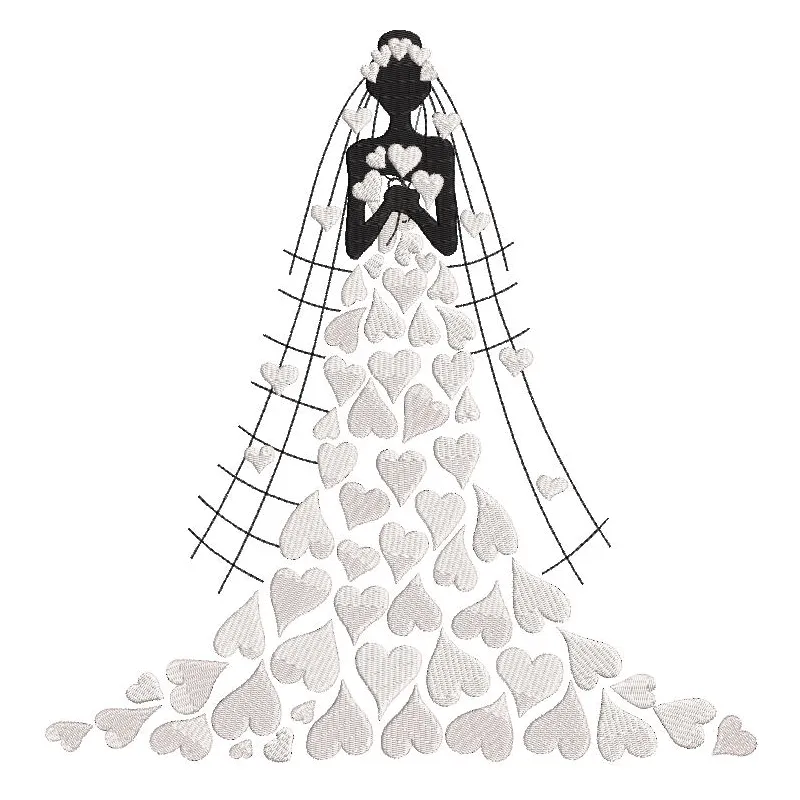 Preview of a bride dress of hearts embroidery design, featuring intricate heart patterns for Valentine's Day.