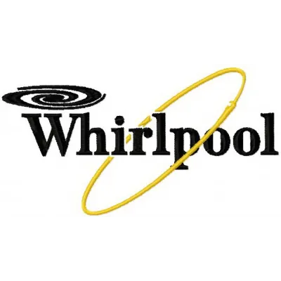 Whirlpool logo embroidery design showcased on a denim jacket, featuring intricate stitching patterns.
