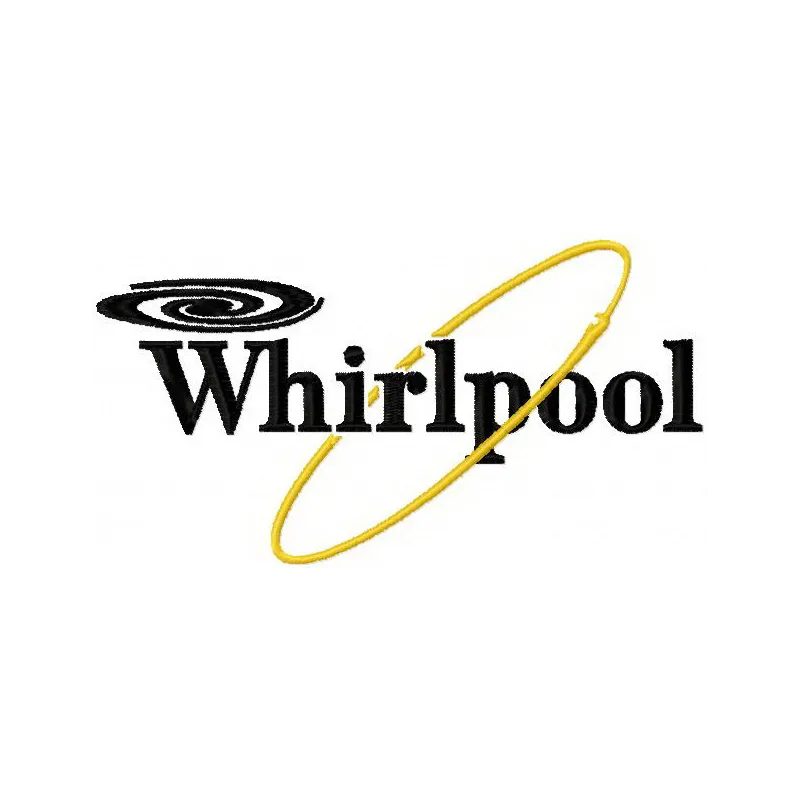 Whirlpool logo embroidery design showcased on a denim jacket, featuring intricate stitching patterns.