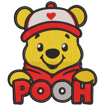 Embroidery design preview of Pooh Winnie featuring vibrant colors and detailed stitching.